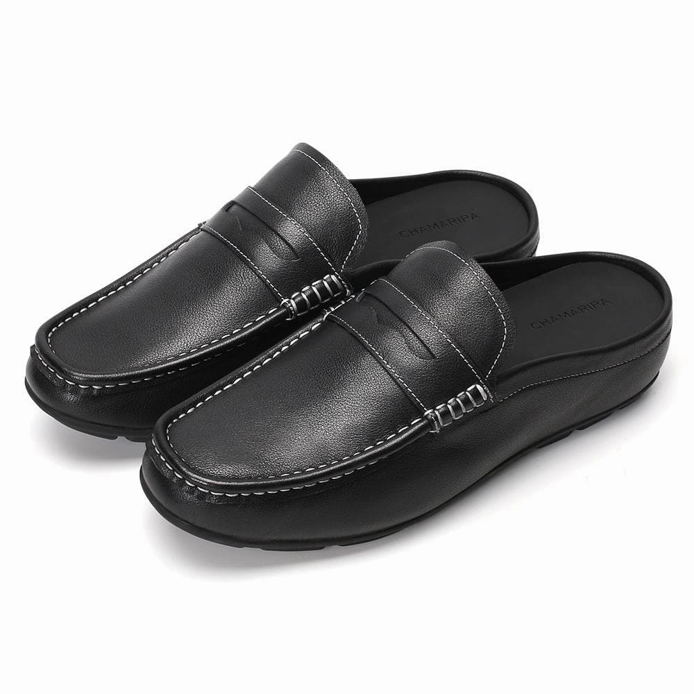 Indian Slippers 5 CM / 1.95 Inches Taller - CMR CHAMARIPA Height Increasing Loafers Shoes Black Leather Dress Slipper Elevator Moccasins Driving Shoes