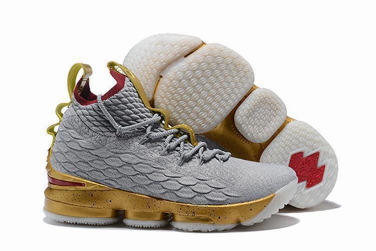 Nike Lebron XV 15 Grey Gold Bordeaux Men Shoes Sale Size US7,8,8.5,9,10,11,12 Lowest Price Asics Running Shoes
