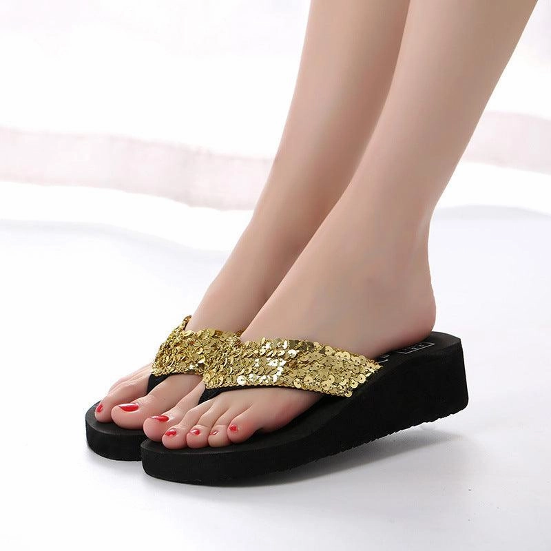 Sequin flip flops sandals beach shoes slippers women Bamboo Platform Flip Flops