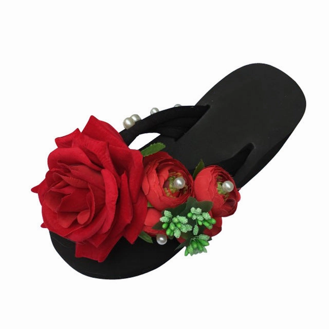 HEE GRAND Women Summer Slippers Artificial Pearl Floral Style Beach Shoes Woman Flip Flops Platform Shoes Women XWZ3689 Best Walking Flip Flops For Travel