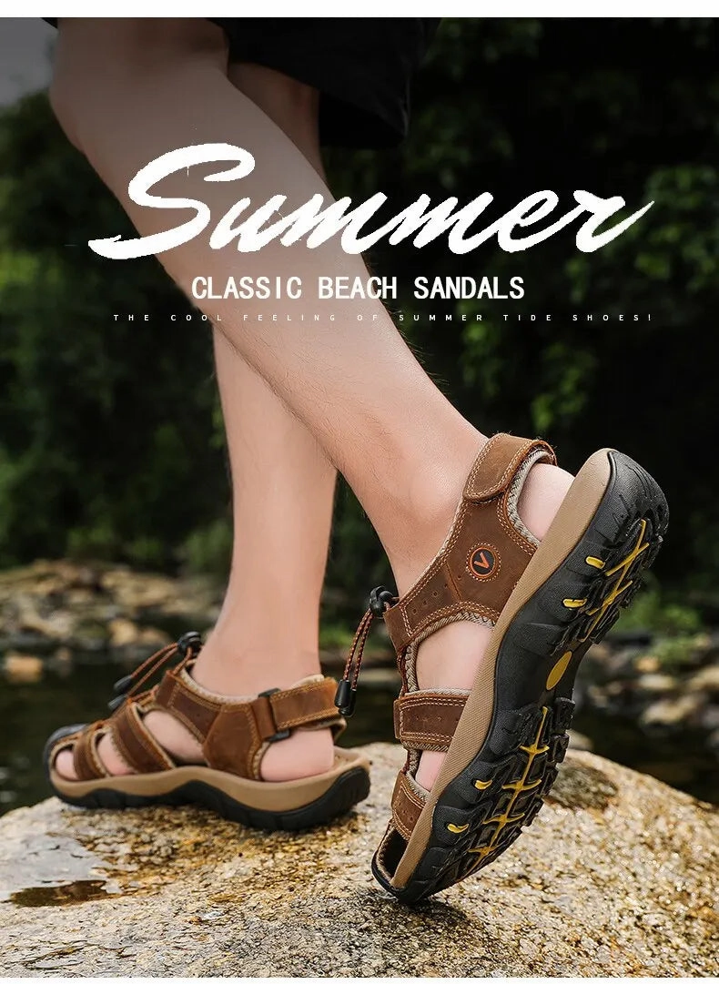 Genuine Leather Men Sandals Summer Men's Shoes Outdoor Water Shoes Leather Sandals For Men Sandals With A Low Heel