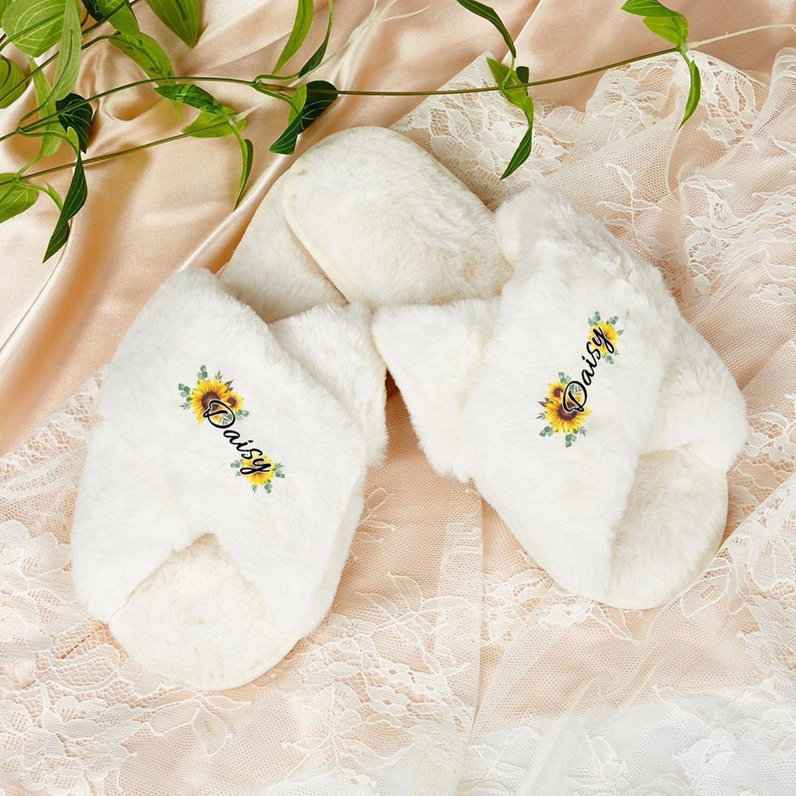 Ortho Arch Support Slippers Custom Name Sunflower Bridesmaid Slippers Fluffy Bridal Slippers Fuzzy Cross Band House Slide Shoes