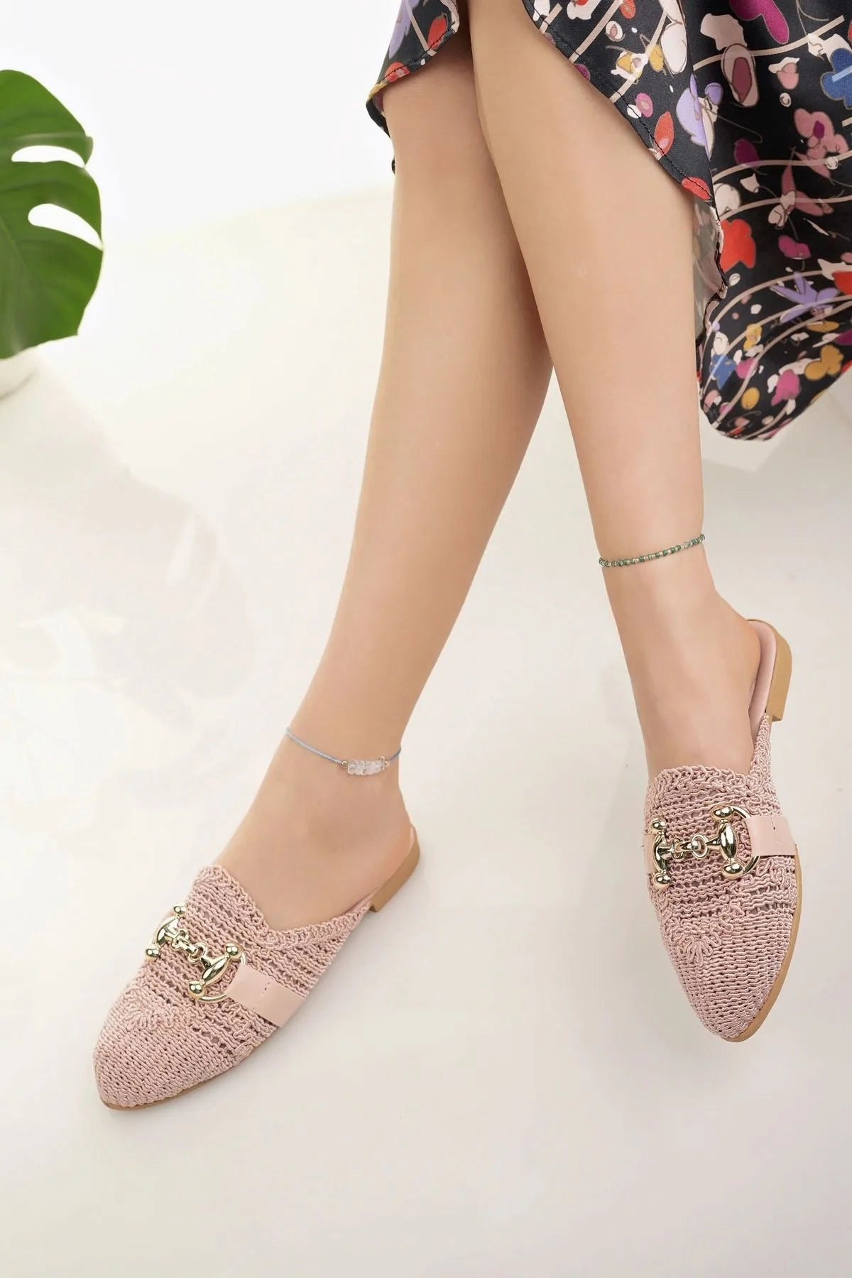 Modafrsat Women's Buckle Detailed Stylish Slippers Maxi Curly Slippers