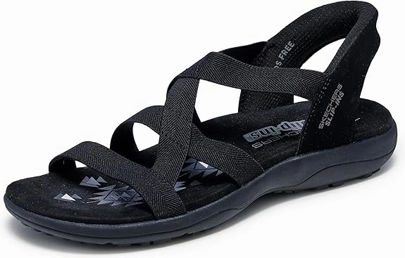 Skechers Women's Reggae Slim-Stretch Flex Hands Free Slip-ins Sandal Fabric Top Flip Flops