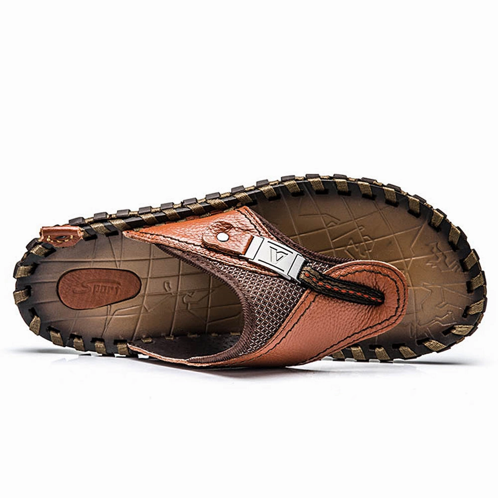 Vryheid Men'S Flip Flops Genuine Leather Luxury Slippers Beach Casual Sandals Summer For Men Fashion Slides And Socks