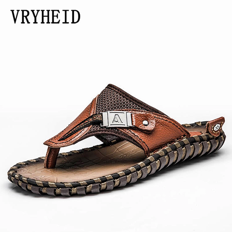 Vryheid Men'S Flip Flops Genuine Leather Luxury Slippers Beach Casual Sandals Summer For Men Fashion Slippers Infant