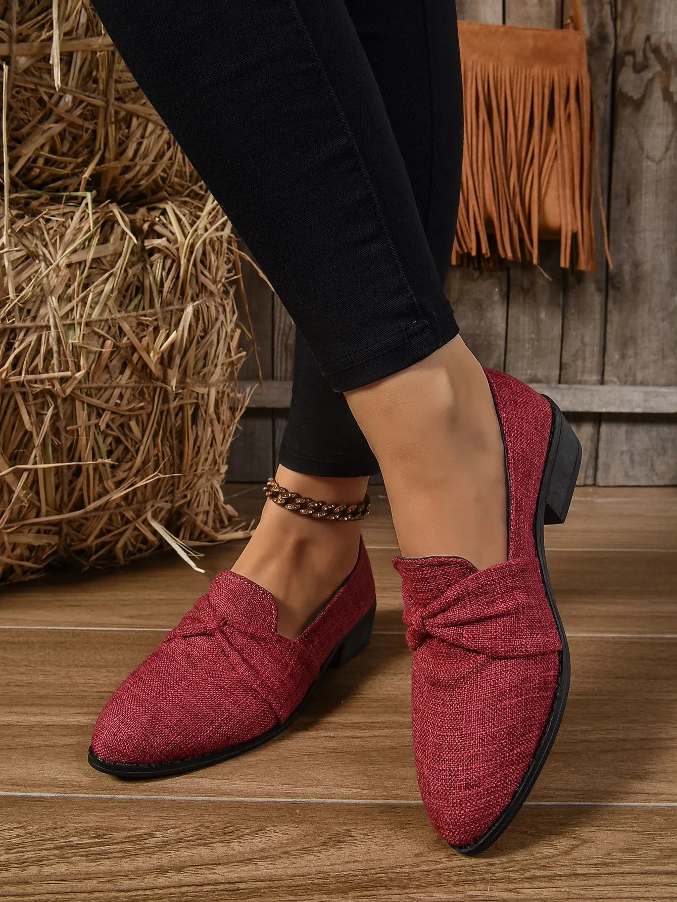 Fuzzy Loafers Women's Loafers Pointed Toe Chunky Heel Shoes