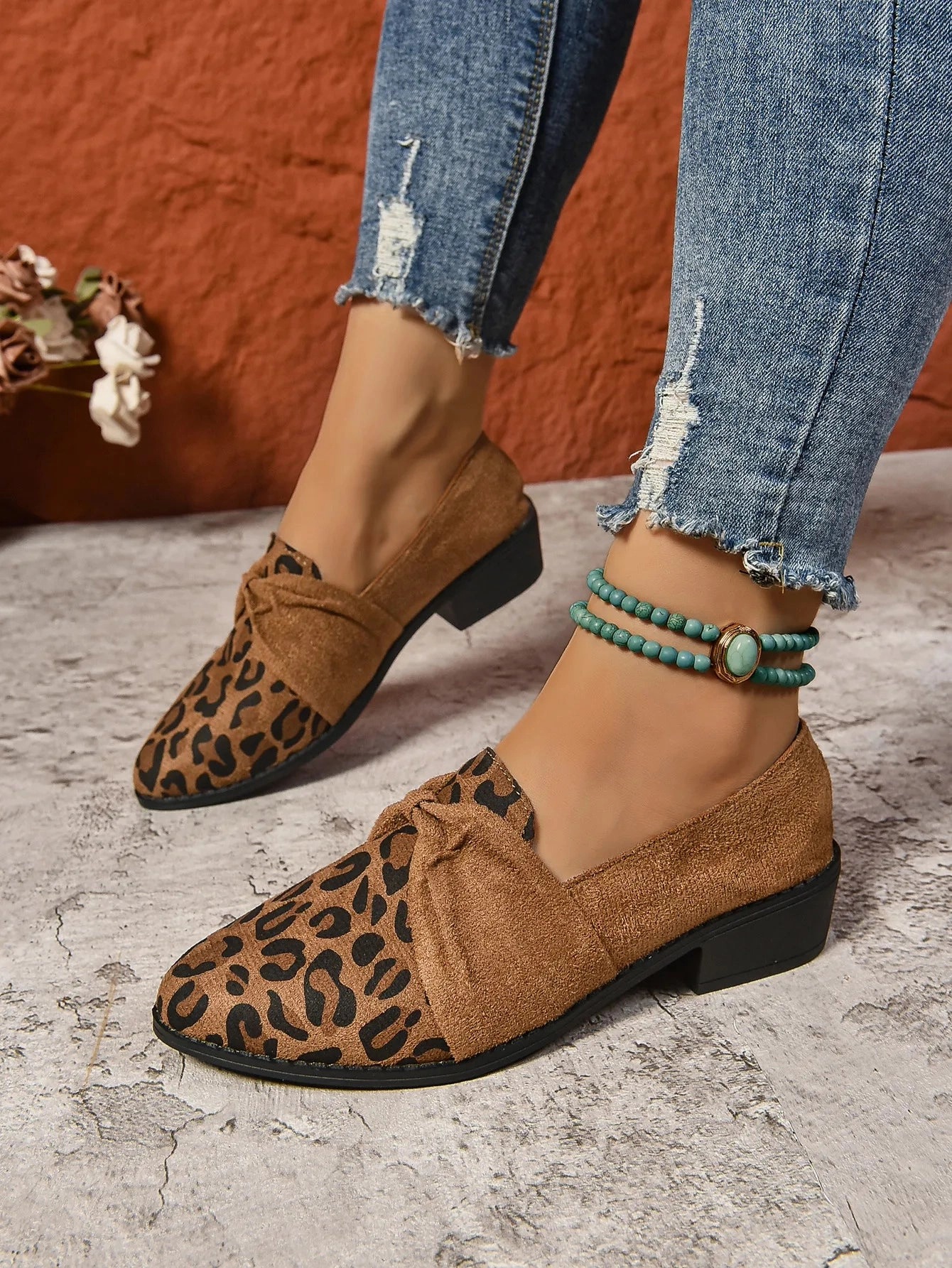 Women's Loafers Pointed Toe Chunky Heel Shoes Ladies Loafers