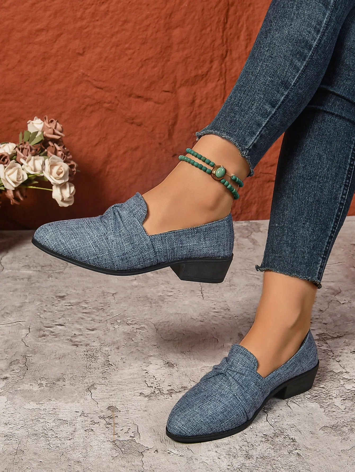 Women's Loafers Pointed Toe Chunky Heel Shoes Light In Loafers