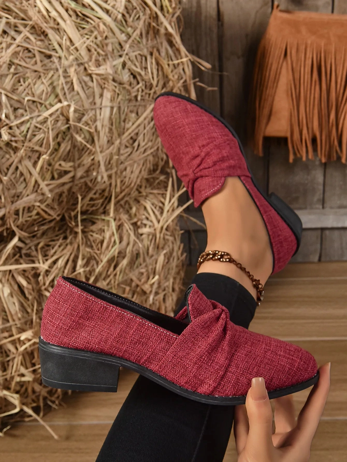 White Penny Loafers Women's Loafers Pointed Toe Chunky Heel Shoes