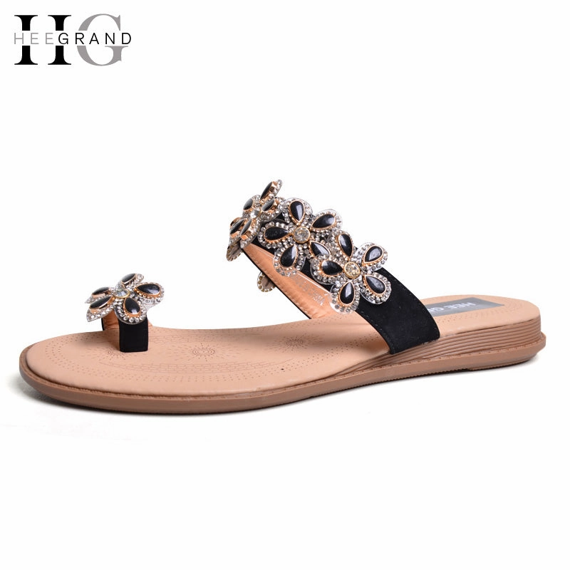 Acupressure Flip Flops Benefits HEE GRAND Crystal Gladiator Slippers Flowers Shoes Woman Summer Flip Flops Casual Slip On Shoes Size 35-41 XWZ3734