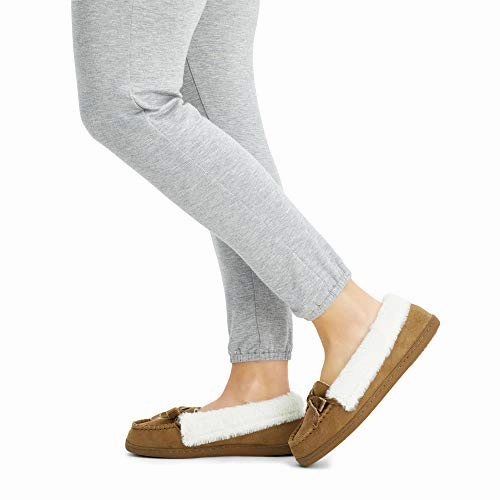 Jessica Simpson Womens Micro Suede Moccasin Indoor Outdoor Slipper Shoe,Cinnamon,Large Soft Sole Slippers