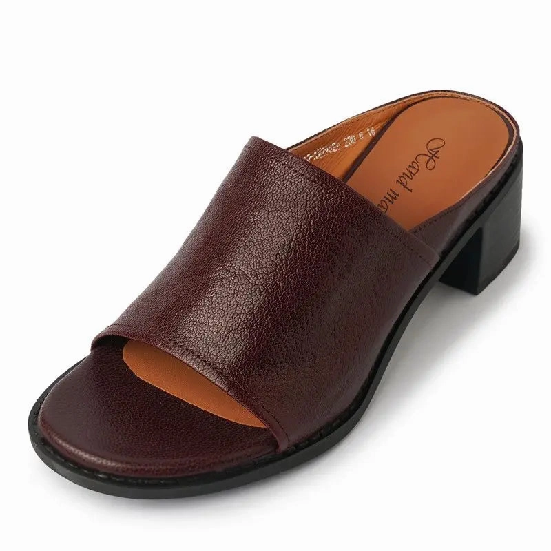 Non Skid Slippers For Seniors binfenxie  -  2024 New Genuine Leather Shoes Women Slippers Chunky High Heels Office Dress Shoes Ladies Daily Footwear