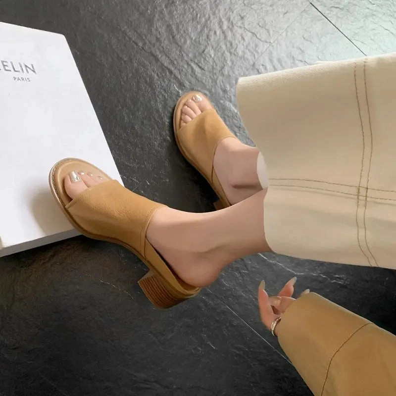 Goodfellows Slippers binfenxie  -  2024 New Genuine Leather Shoes Women Slippers Chunky High Heels Office Dress Shoes Ladies Daily Footwear