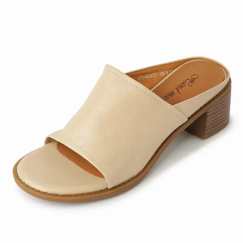 binfenxie  -  2024 New Genuine Leather Shoes Women Slippers Chunky High Heels Office Dress Shoes Ladies Daily Footwear Goodfellow Slippers