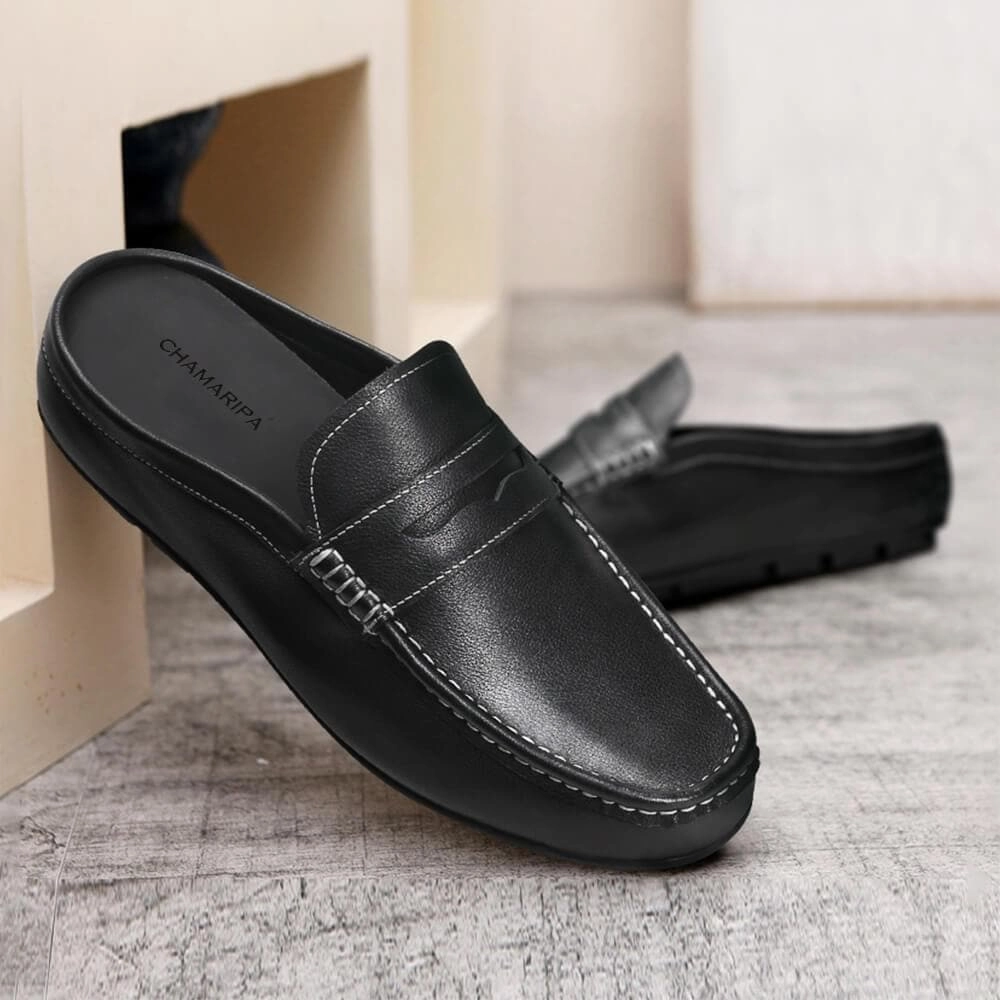 5 CM / 1.95 Inches Taller - CMR CHAMARIPA Height Increasing Loafers Shoes Black Leather Dress Slipper Elevator Moccasins Driving Shoes Transformers Slippers