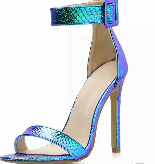 Slither - blue hologram snakeskin high heel shoes Best Supportive Sandals