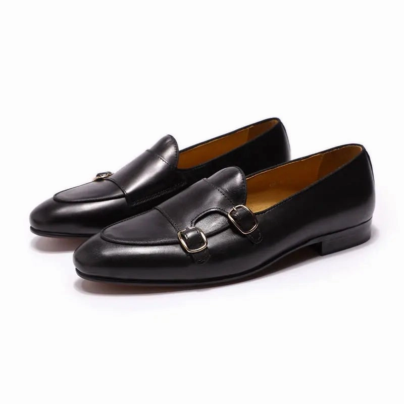 Special design stylish double monk strap slip on genuine leather men dress shoes Casual 80s Shoes