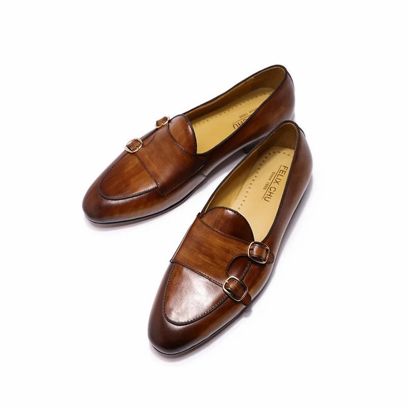 Special design stylish double monk strap slip on genuine leather men dress shoes Explore Strada Casual Shoes