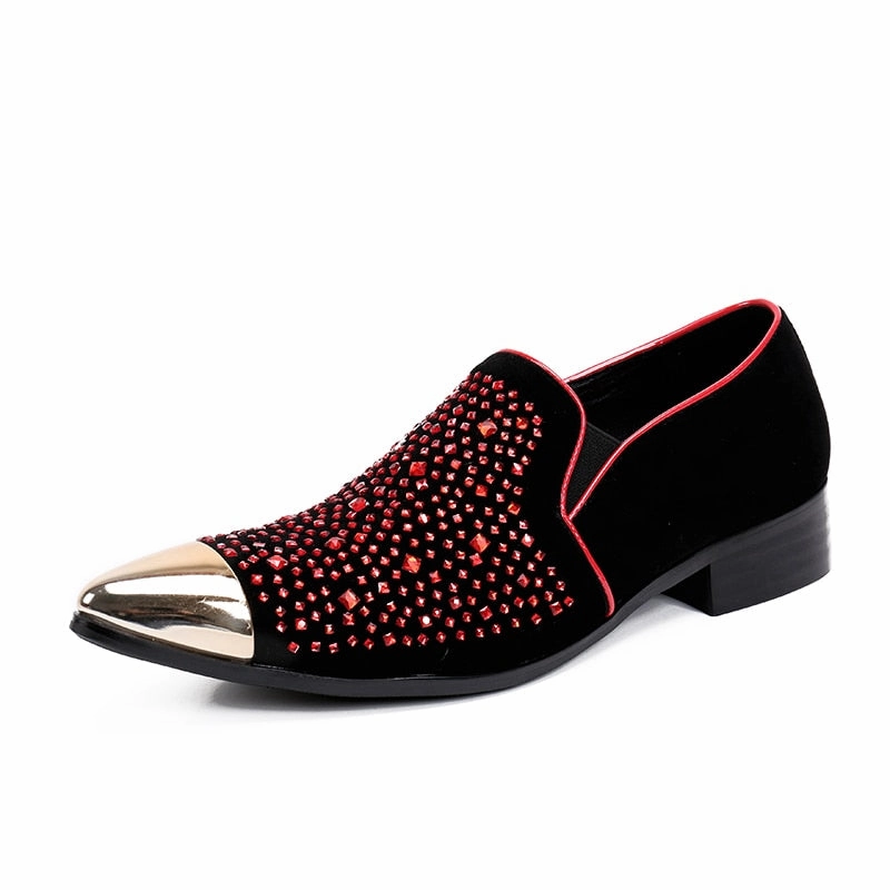 Designer Fashion Crystal Men Party Shoes Wedding Banquet Men Formal Shoes Slip on Loafers Italian Leather Shoes Marc Suede Loafers