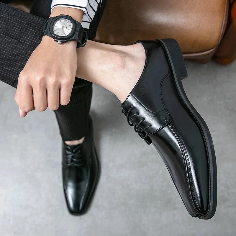 binfenxie  -   2024 Business Men Shoes Summer Casual Flat Shoes Soft Leather Shoes Slip-on Half Slippers Men Comfortable Driving Loafers Slides Payless Shoes Flat Sandals