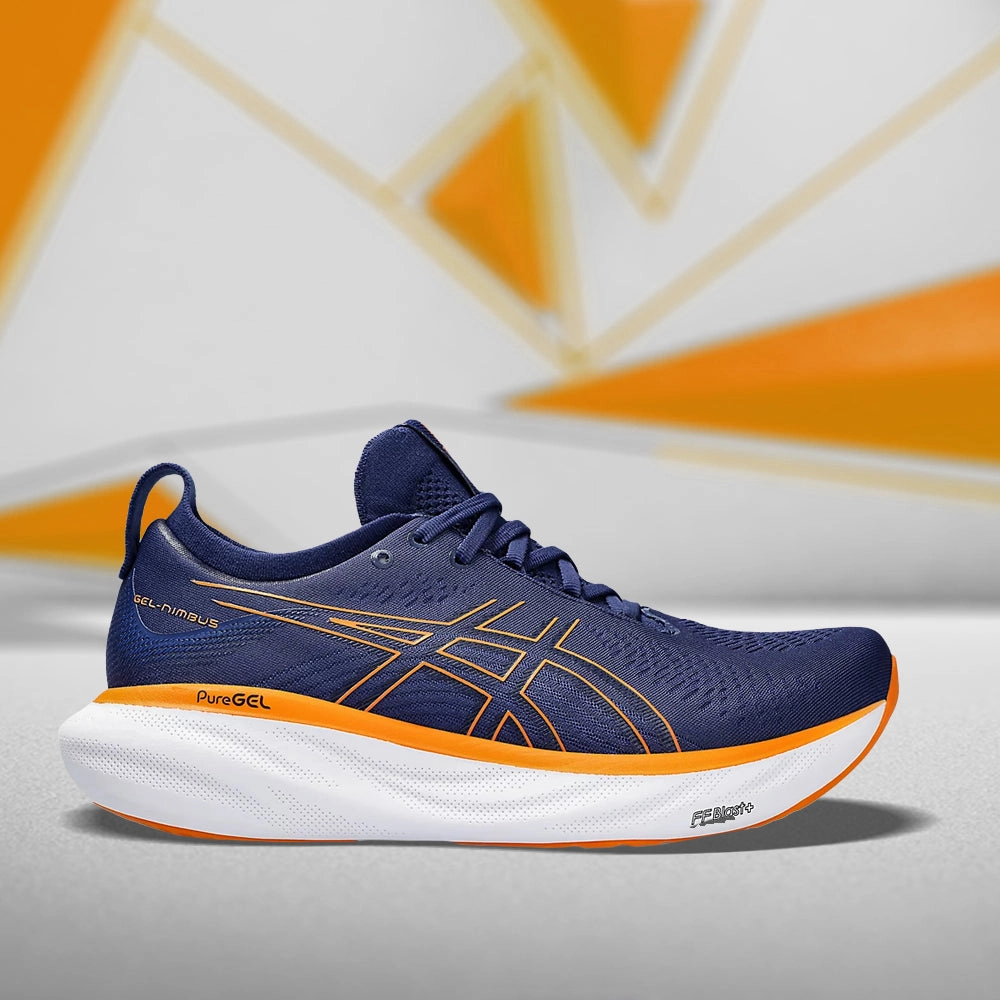 Asics Shoes Trendy ASICS GEL-NIMBUS 25 (M) - (IDEEP OCEAN/BRIGHT ORANGE) RUNNING SHOES