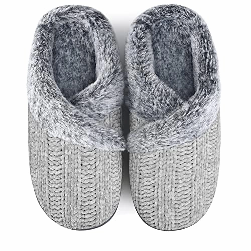 Homitem Fuzzy Slippers for Women Indoor and Outdoor Fluffy Bedroom House Shoes with Arch Support Memory Foam Winter Warm Ladeis Cute Comfy Cozy Grey Size 9-10 Lined Slippers