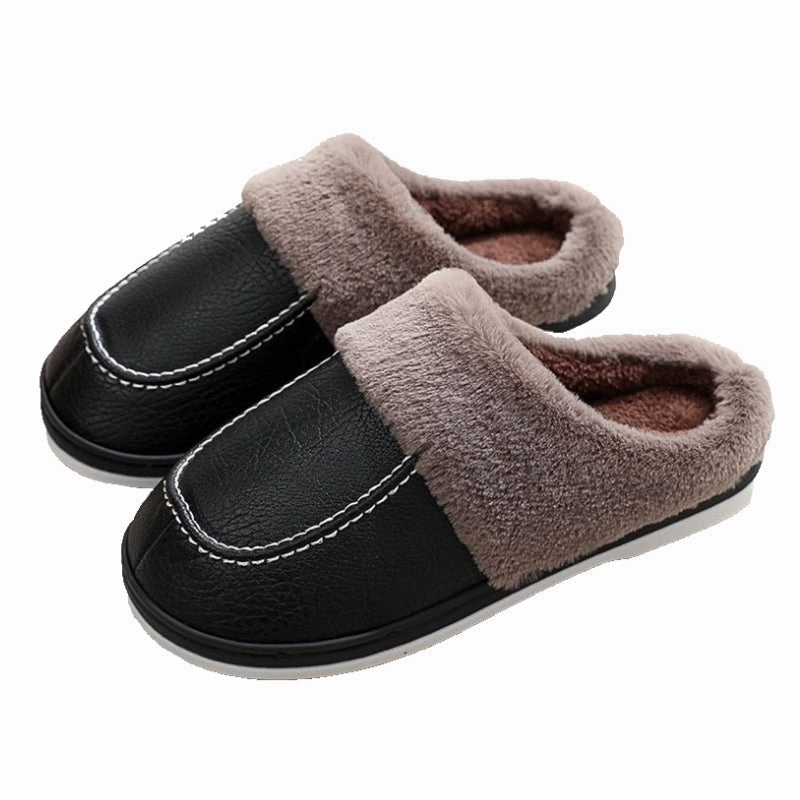 High Plains Sheepskin Slippers Cuzcare Men PU Winter Slippers Fur Indoor Shoes