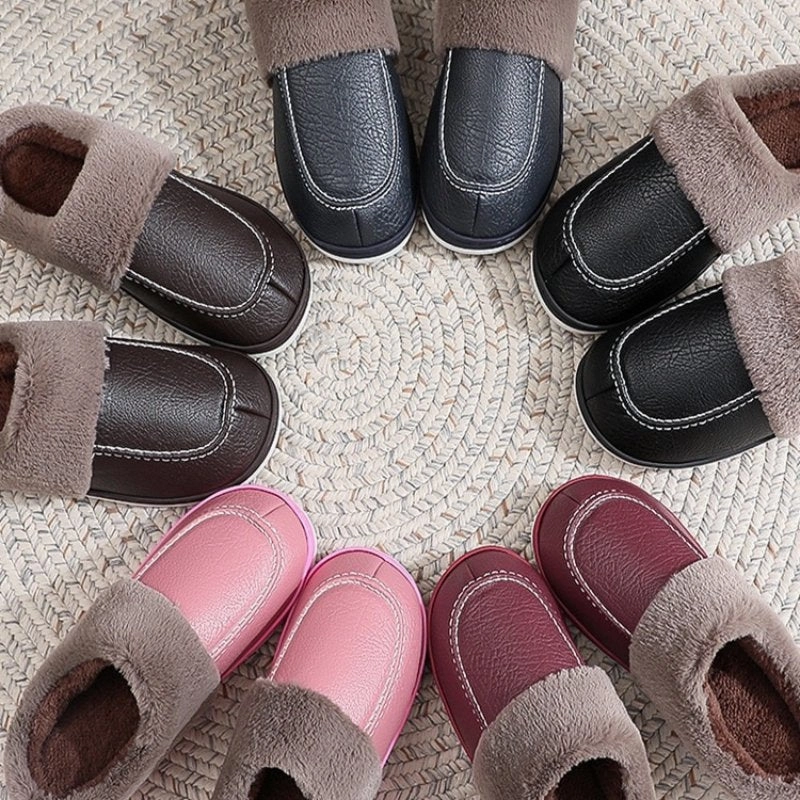 Knit Slippers Pattern Free Easy Cuzcare Men PU Winter Slippers Fur Indoor Shoes