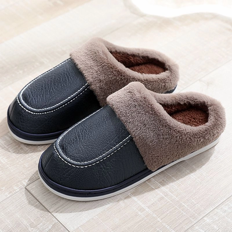 Slippers Extra Wide Cuzcare Men PU Winter Slippers Fur Indoor Shoes