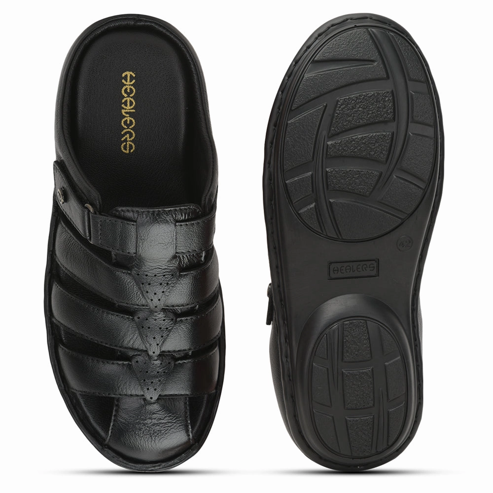 Slip On Slippers With Rubber Soles Healers Formal Sandal For Men (Black) ER-54 By Liberty