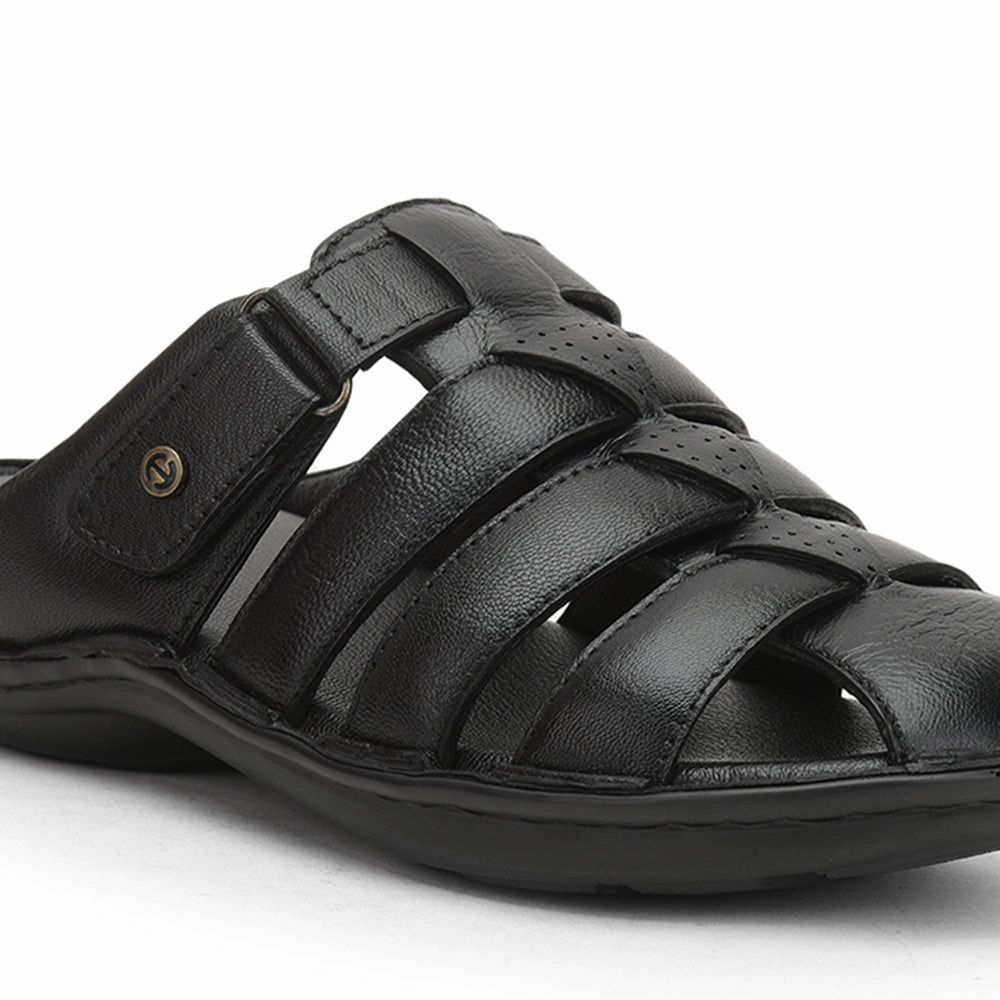 Leather Slide Sandals Healers Formal Sandal For Men (Black) ER-54 By Liberty