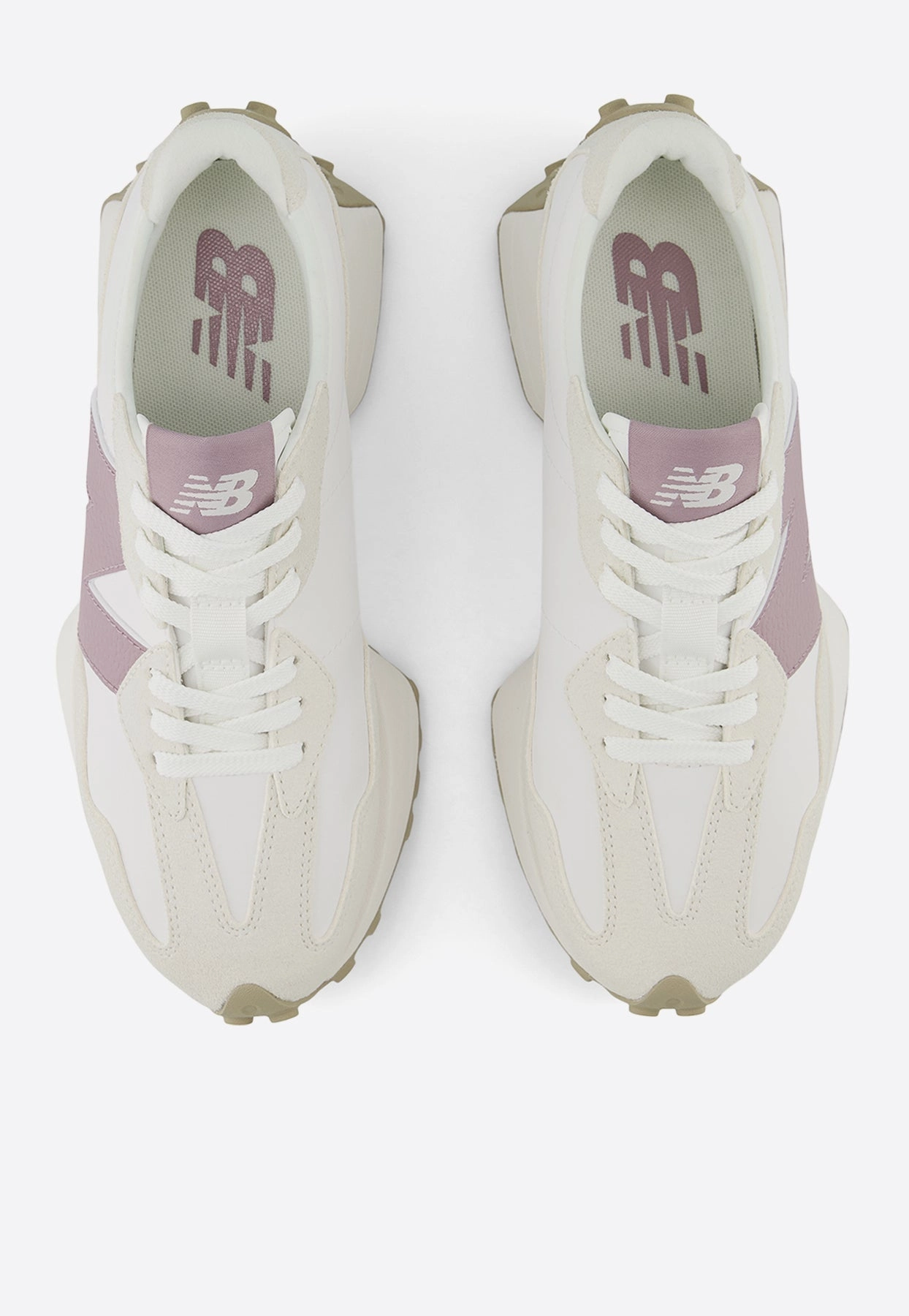 327 Low-Top Sneakers in Sea Salt with White Wine New Balance Global Flagship Boston Landing