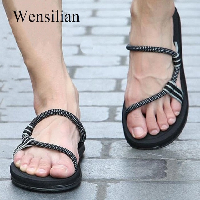 Sandals Men Sandalias Hombre Gladiator Sandals for Male Summer Roman Beach Shoes Flip Flops Slip on Flats Slippers Slides Initial Slippers