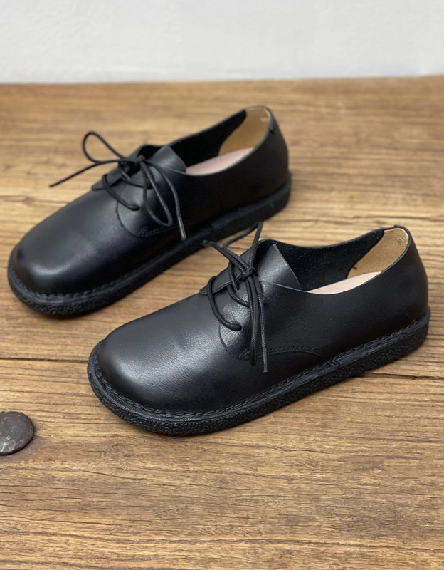 Soft Leather Comfortable Lace Up Retro Flat Shoes Flat Soled Running Shoes