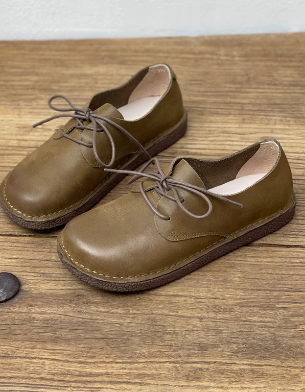 Soft Leather Comfortable Lace Up Retro Flat Shoes Flat Shoes Lifting