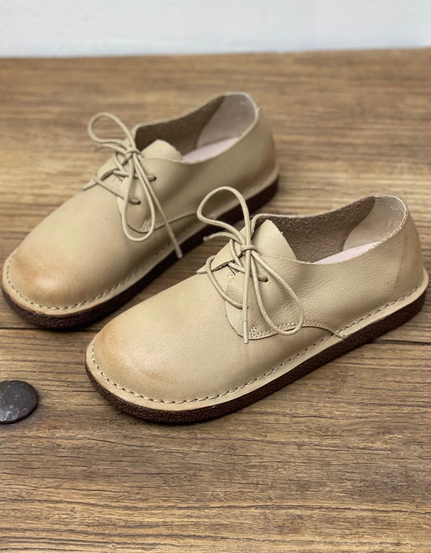 Soft Leather Comfortable Lace Up Retro Flat Shoes Shoes To Help Flat Feet