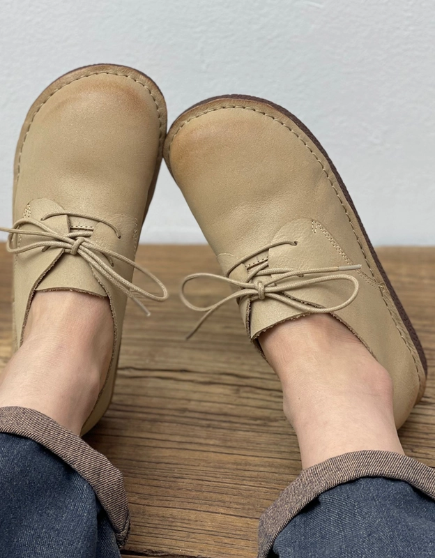 Shoes With Arch Support Soft Leather Comfortable Lace Up Retro Flat Shoes