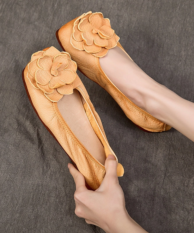 Sparkle Flat Shoes Soft Rose Cowhide Leather Embossed Flat Shoes For Women