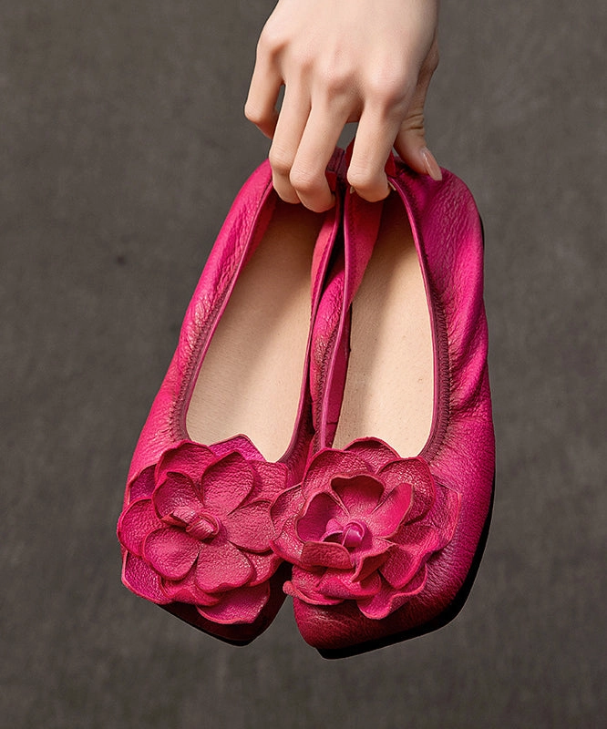 Soft Rose Cowhide Leather Embossed Flat Shoes For Women Glitter Shoes Flats