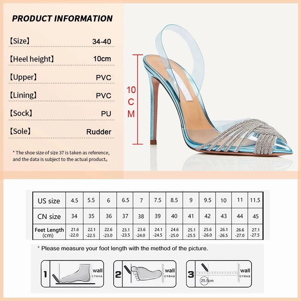 2024 Summer Occasion Women Summer Sexy High Heels Rhinestones Elegant Pointed Toe Party Shoes Steel Toed Slippers