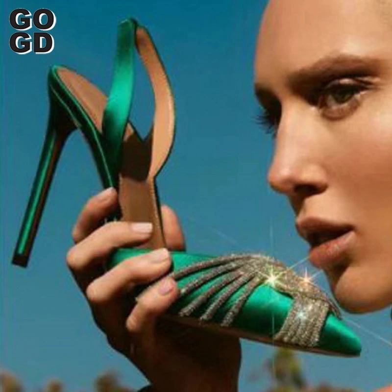 2024 Summer Occasion Women Summer Sexy High Heels Rhinestones Elegant Pointed Toe Party Shoes Slippers Nearby