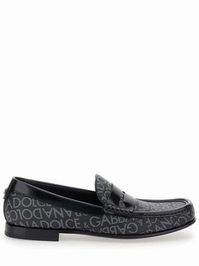 'City' Black Loafers With All-Over Logo In Cotton And Leather Man Lightweight Loafers