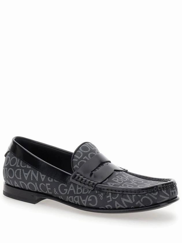 Loafers Women Shoes 'City' Black Loafers With All-Over Logo In Cotton And Leather Man