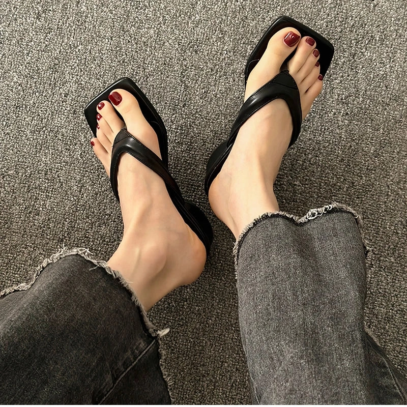 binfenxie Summer Clip Toe Women Slippers Fashion Elegant Thick Heel Slides Shoes Ladies Casual Outdoor Beach Flip Flops Sandal Discontinued Flip Flops