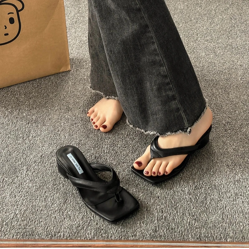 Flip Flops Circuit binfenxie Summer Clip Toe Women Slippers Fashion Elegant Thick Heel Slides Shoes Ladies Casual Outdoor Beach Flip Flops Sandal