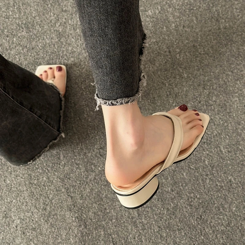 Basket Of Flip Flops For Wedding binfenxie Summer Clip Toe Women Slippers Fashion Elegant Thick Heel Slides Shoes Ladies Casual Outdoor Beach Flip Flops Sandal