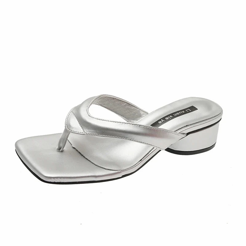 Outrageous Flip Flops binfenxie Summer Clip Toe Women Slippers Fashion Elegant Thick Heel Slides Shoes Ladies Casual Outdoor Beach Flip Flops Sandal