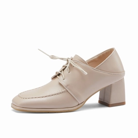 Duck Boot Loafers Square-toe Chunky Heel Lace-up Mid-heel Loafers Shoes for Women