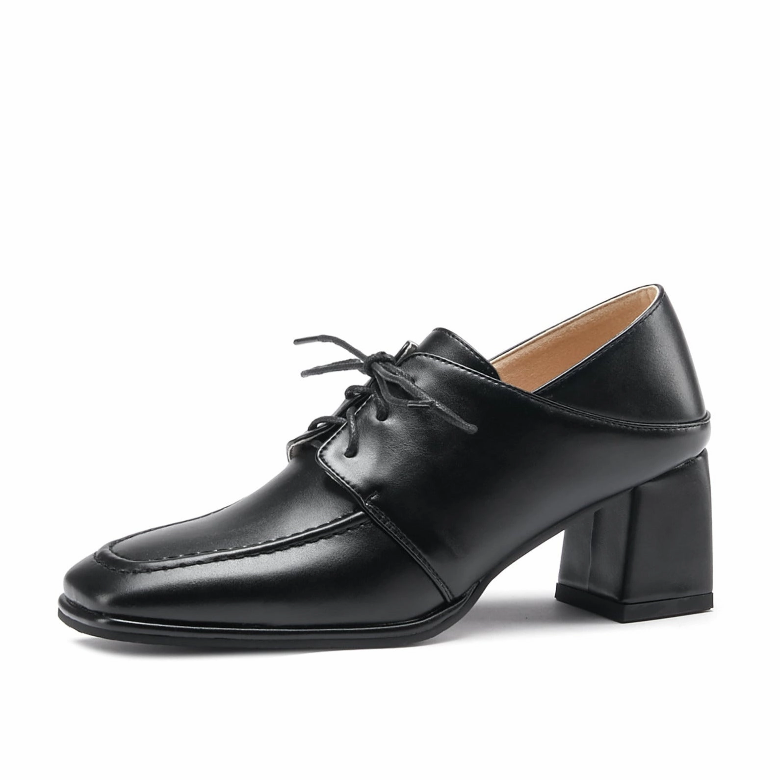 Loafers Pointed Square-toe Chunky Heel Lace-up Mid-heel Loafers Shoes for Women